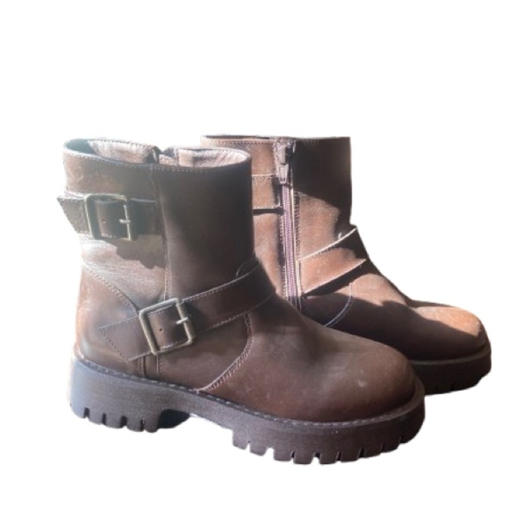 Steve Madden Brown Legitt Lug Ankle Boots with Buckle